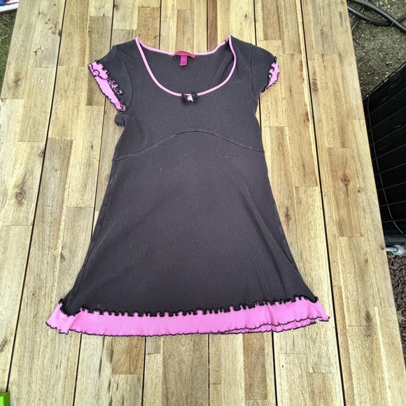 Betsey Johnson Dresses & Skirts - Betsey Johnson Intimates Dress Womens Medium Black Pink Ruffle Bow Floral Trim